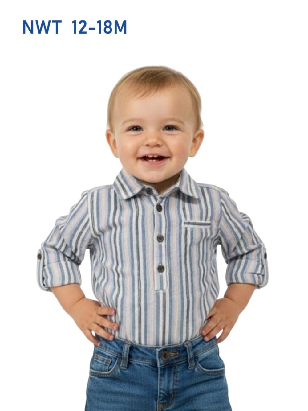 ME & HENRY Multi Color Stripe Woven Bodysuit - Size 12/18m
